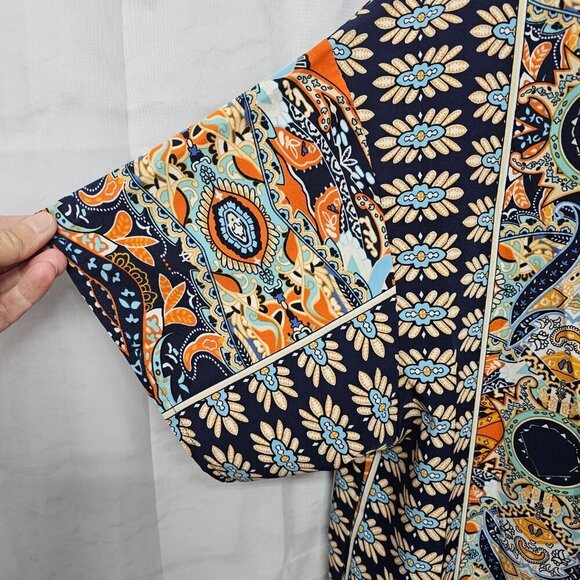 Kimono Blue Orange Boho Open Hippie Gypsy Festival Floral OSFA - Picture 3 of 10